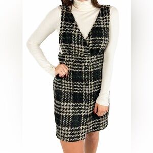Anthro x Lili Sidonio Sleeveless Wool Blend Plaid Mini Dress in Black & Green